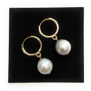 Pearl Hoop Earrings on 14K Gold Filled Hoops Handmade USA by Darlene's Gift Shop